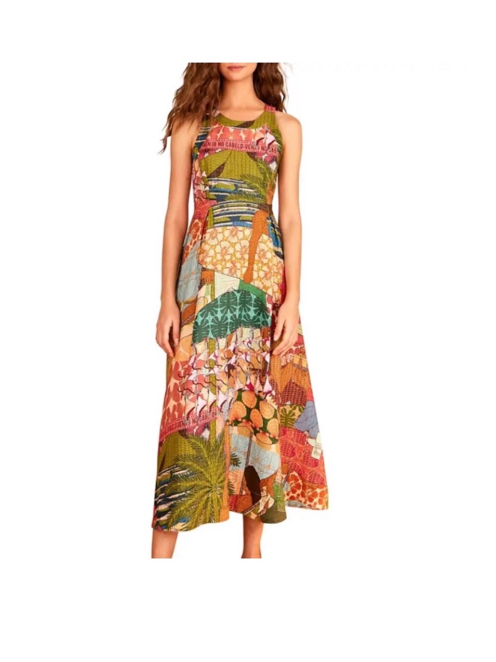 FARM Rio Multicolor Patchwork Halter Maxi Dress
